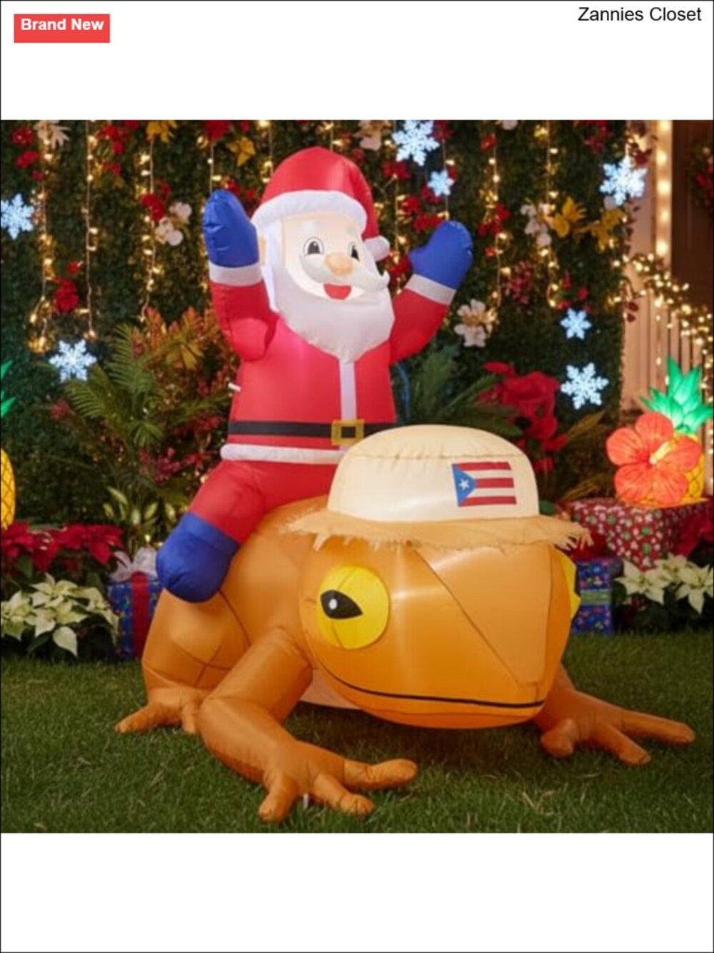 5FT Lighted Christmas Inflatable Santa Coqui Frog Yard Decor